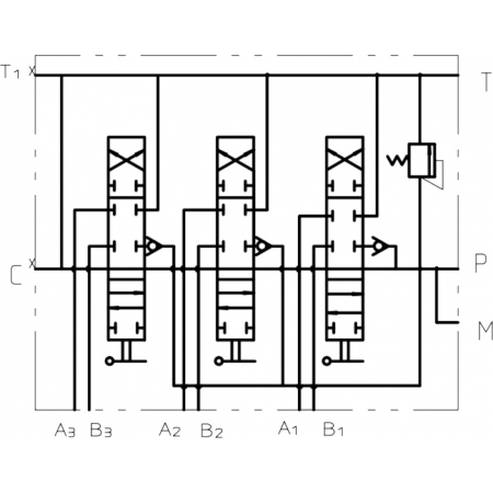 ROZDZIELACZ HYDR. 3 SEKCJE 80L ZATRZASK + PRZYŁĄCZA